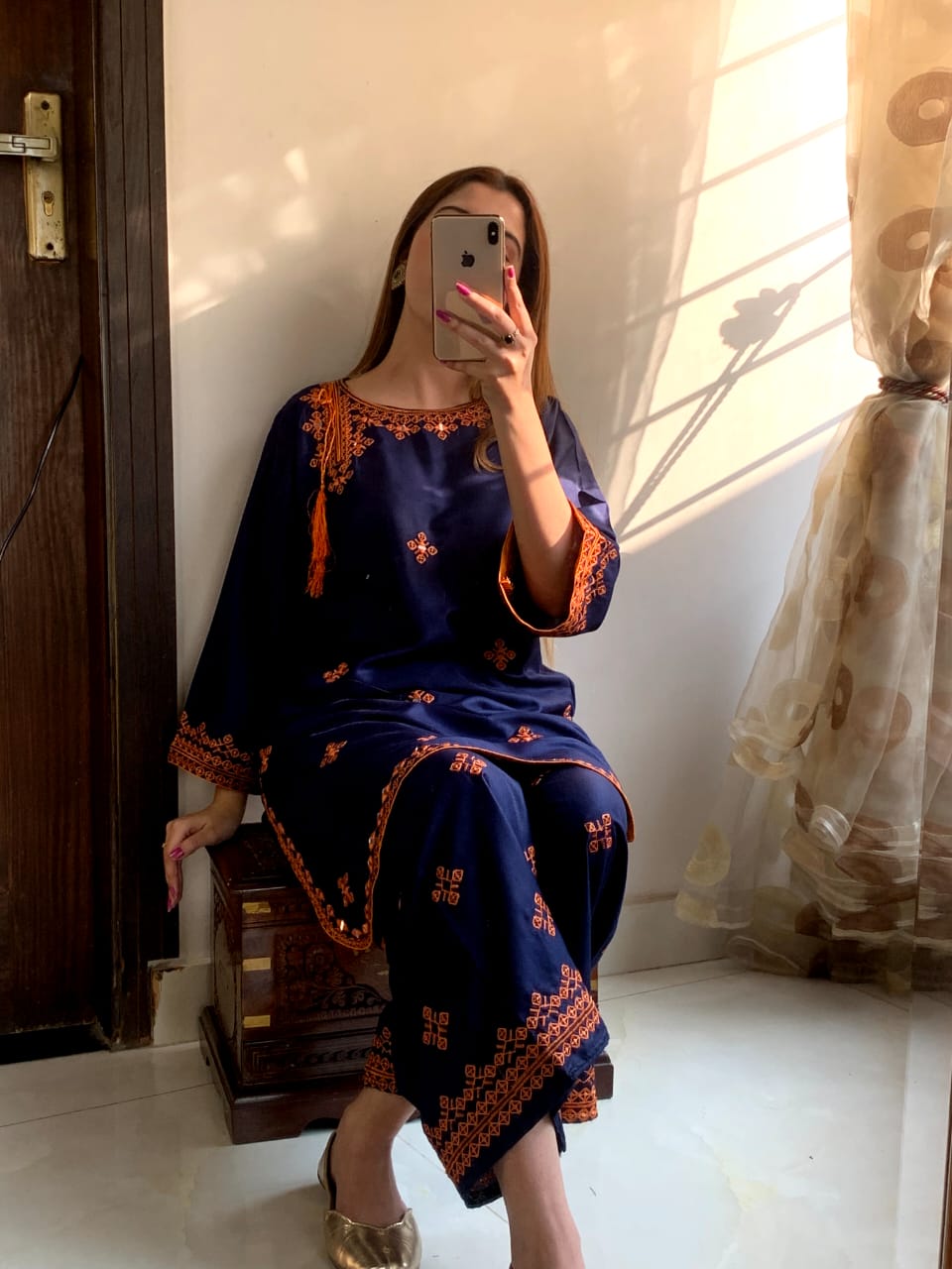 mirror embraided balochi   (Stitched 2 Pcs)