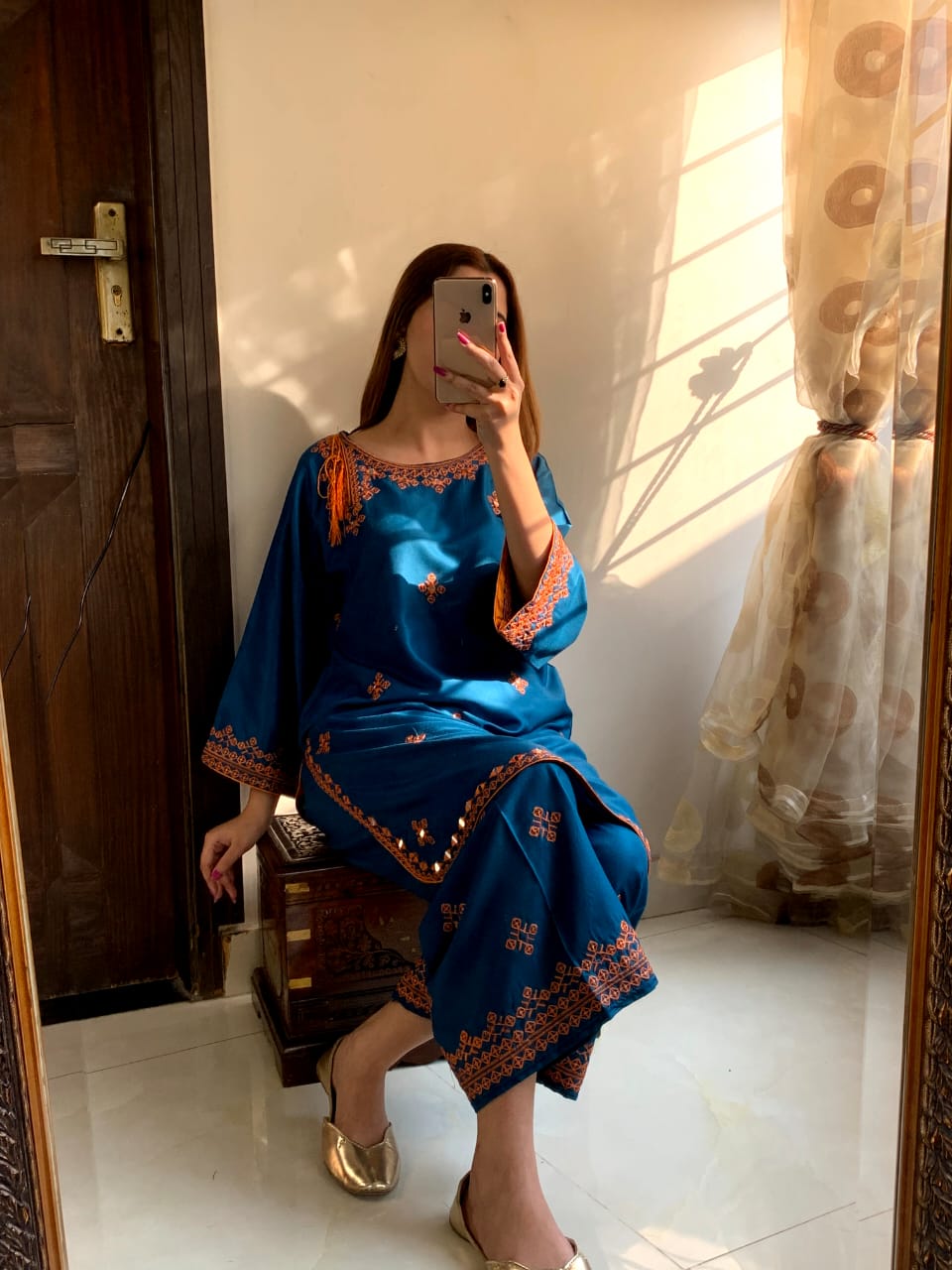 mirror embraided balochi   (Stitched 2 Pcs)